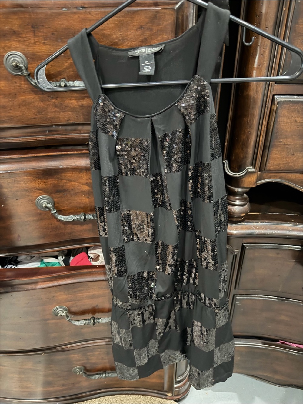 White House Black Market Black Sequin Checkered Sleeveless Top